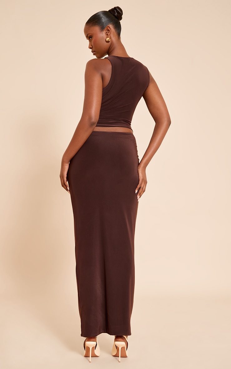 Chocolate Slinky Low Waist Maxi Skirt image 3