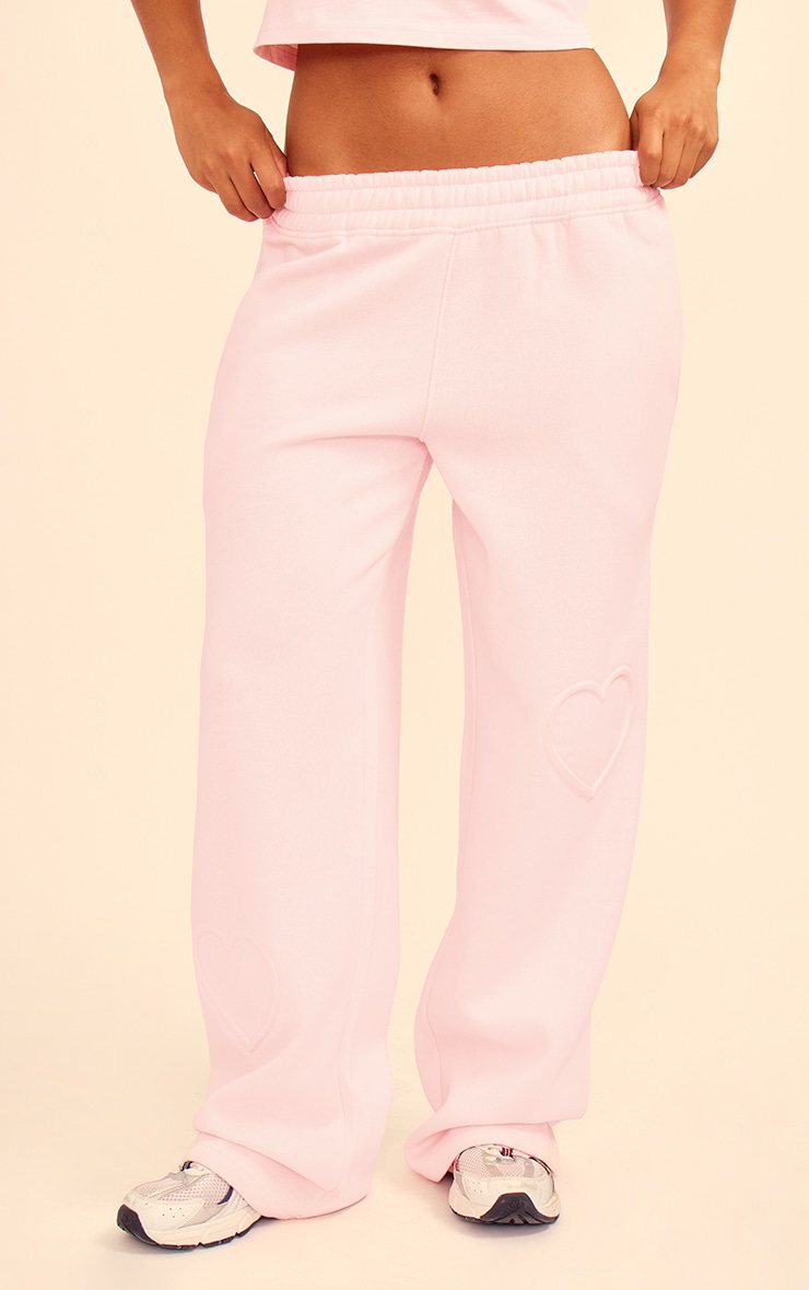 Baby Pink Heart Embossed Wide Leg Track Pants image 2