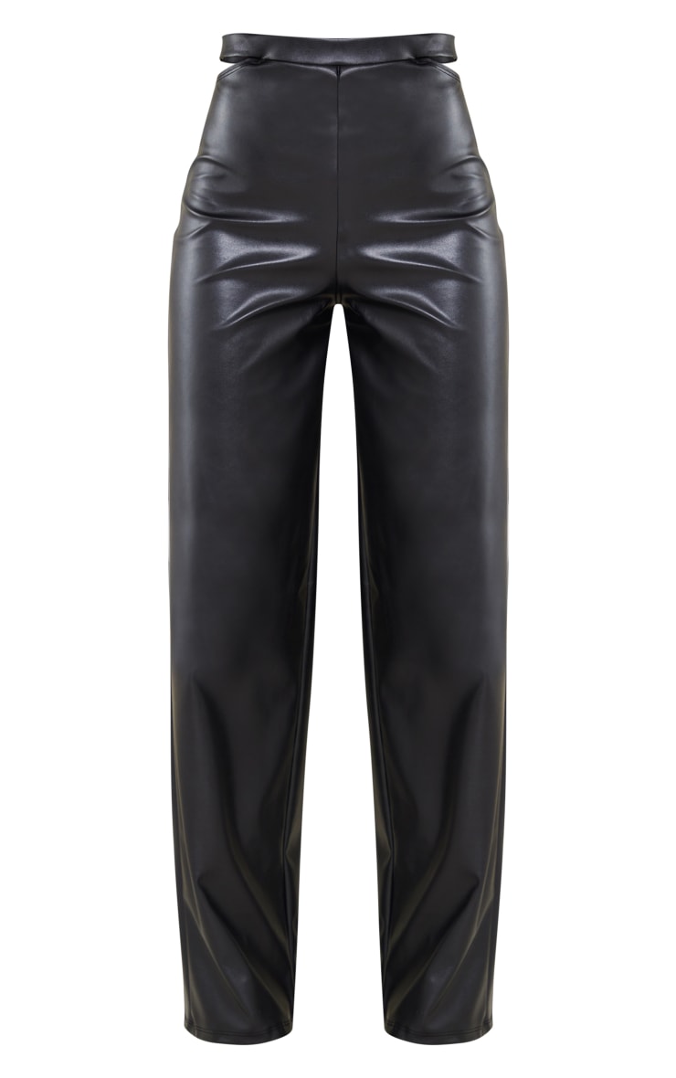 Black Faux Leather Cut Out Side Detail Wide Leg Pants image 5