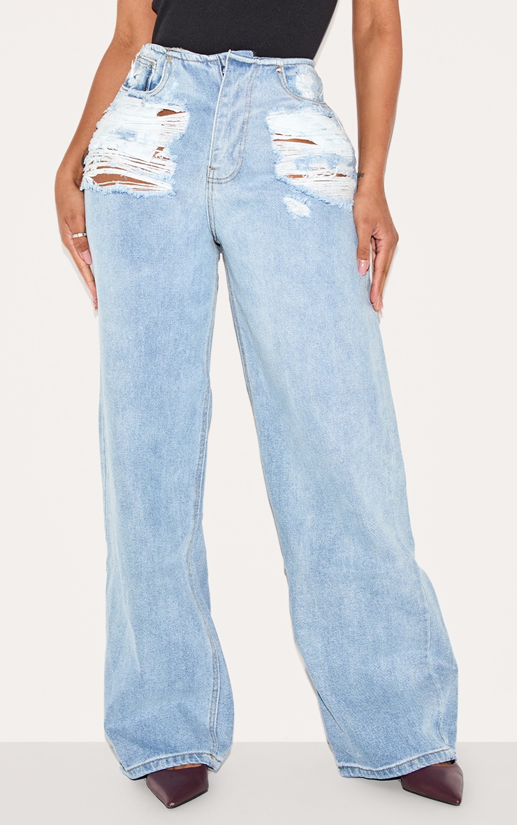 Shape Light Blue Wash Distressed Low Rise Jeans | Shape