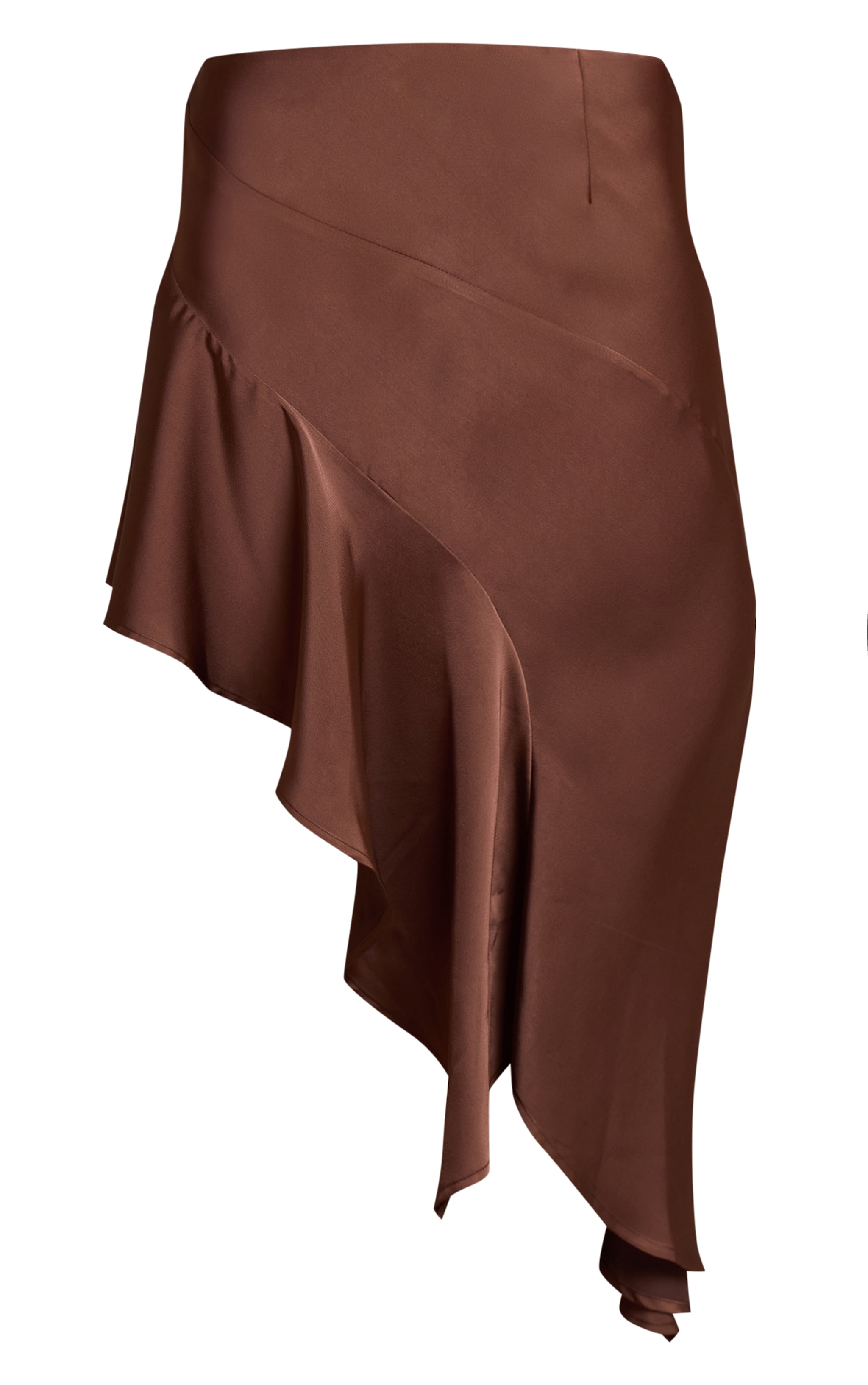 Chocolate Satin Asymmetric Ruffle Midi Skirt image 6