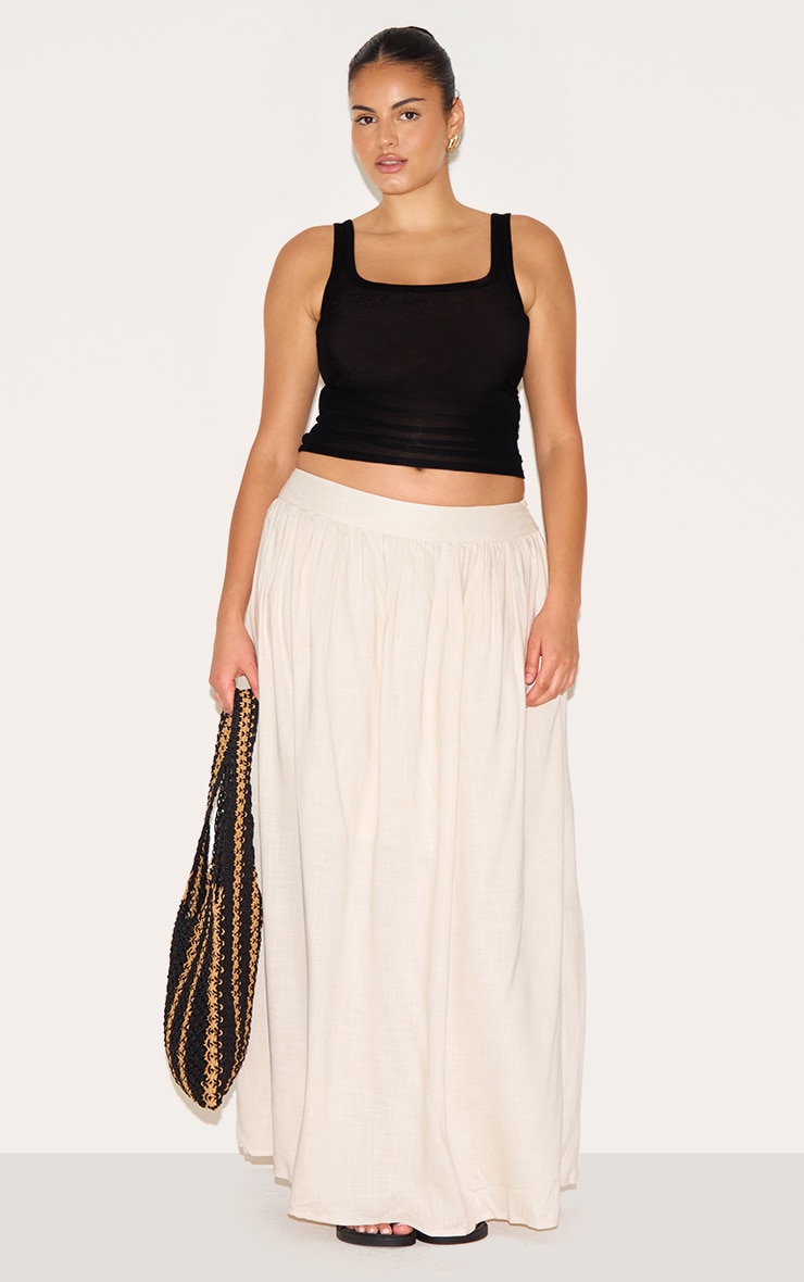 Plus Beige Cotton Pleated Maxi Skirt image 2