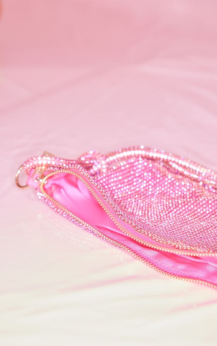 Pink Diamante Knot Handle Slouchy Shoulder Bag image 3