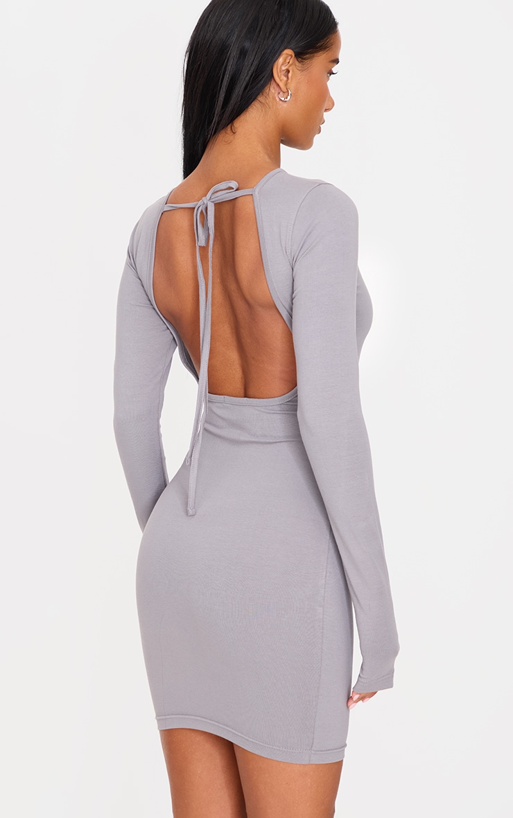 Mini robe en coton gris anthracite avec dos échancré et détail noeud image 2