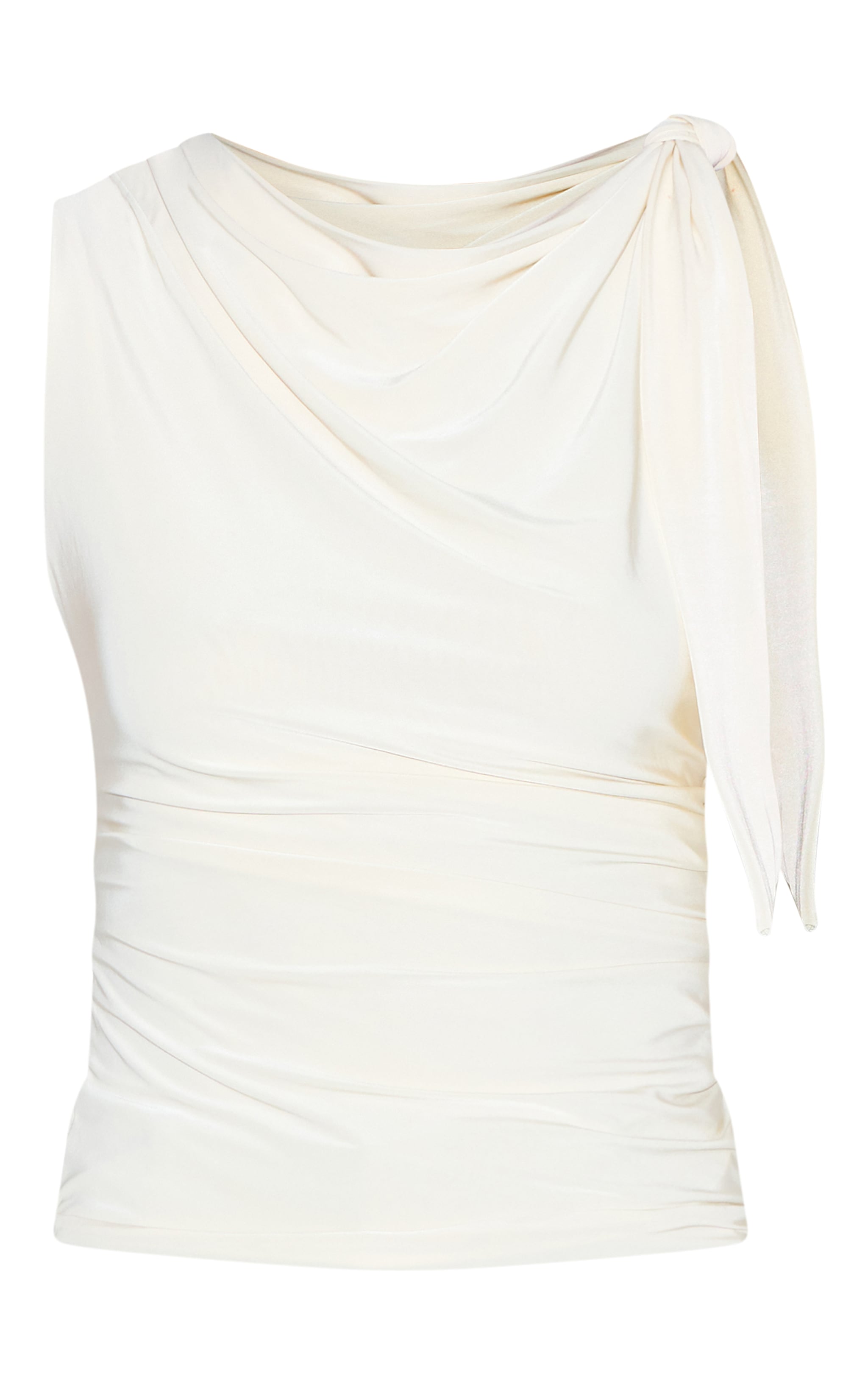 Almond Double Layer Slinky Shoulder Tie Detail Top image 5