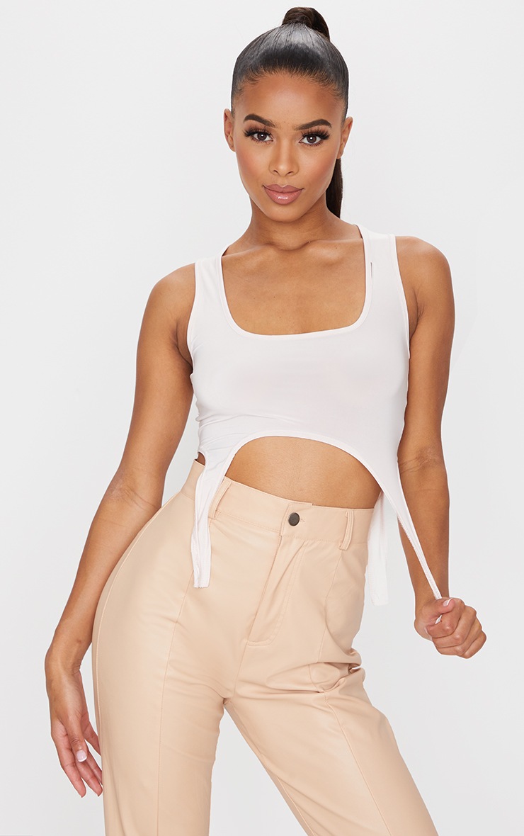 Nude Slinky Curved Hem Sleeveless Crop Top