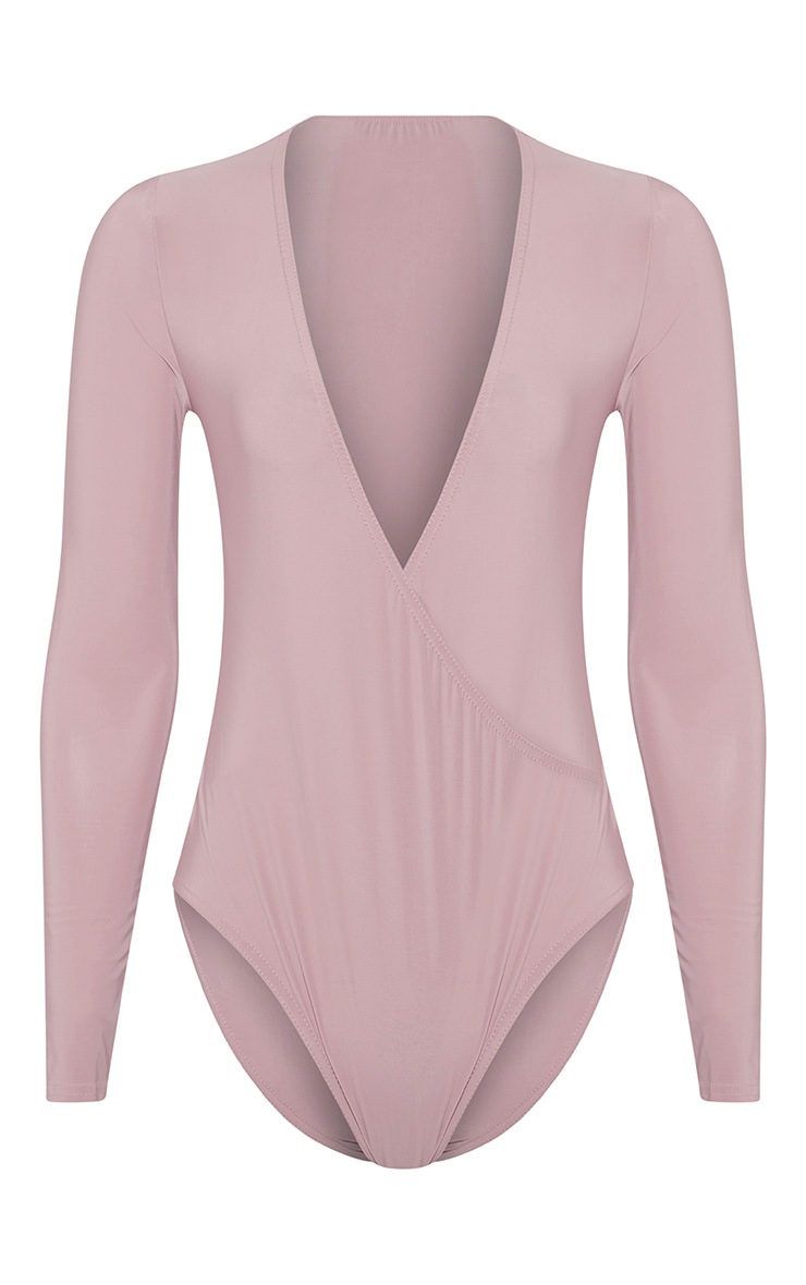 Sadie Mauve Slinky Wrap Bodysuit Jumpers PrettyLittleThing USA