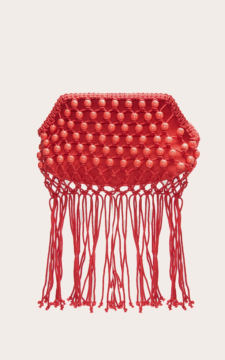 Bright Red Beaded Weave Clutch Bag image 1