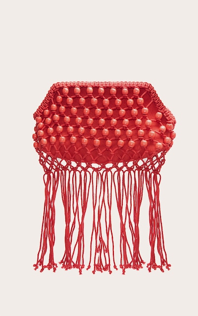 Bright Red Beaded Weave Clutch Bag