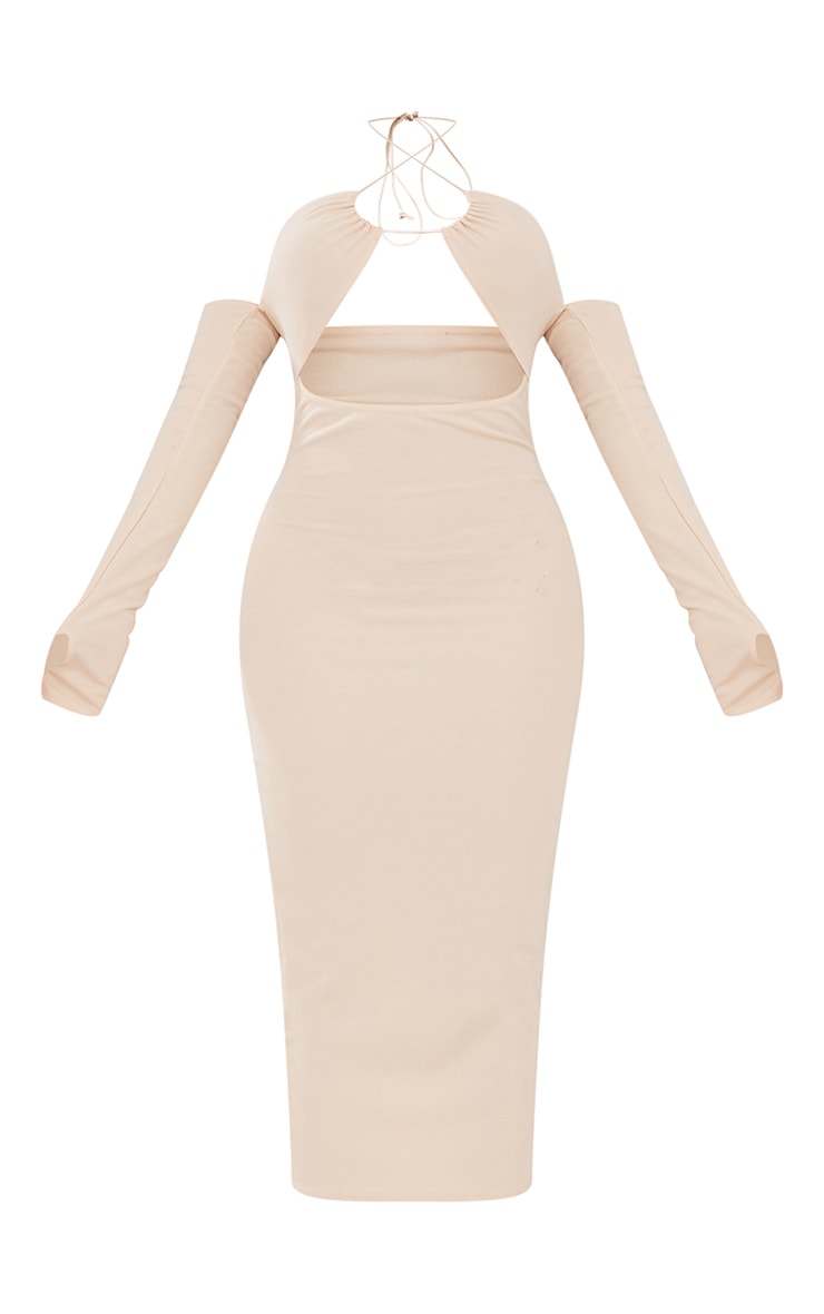 Shape Stone Soft Rib Tie Front Bardot Midaxi Dress image 5