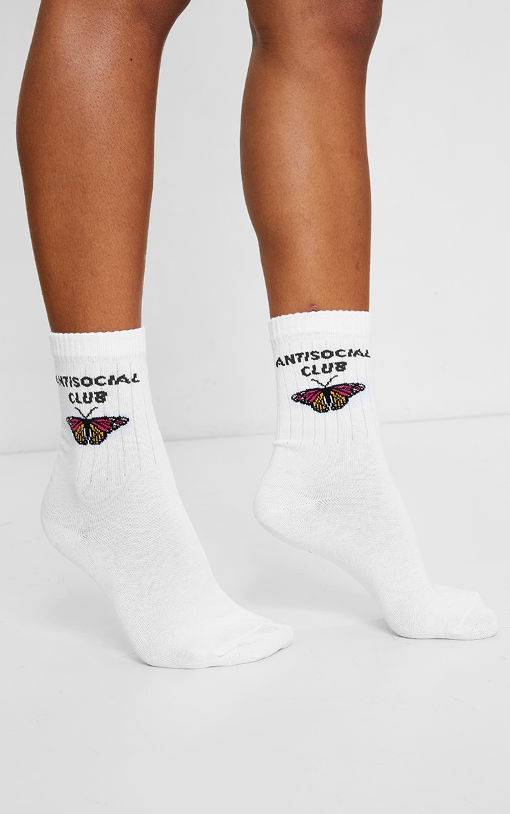White Anti Social Butterfly Socks
