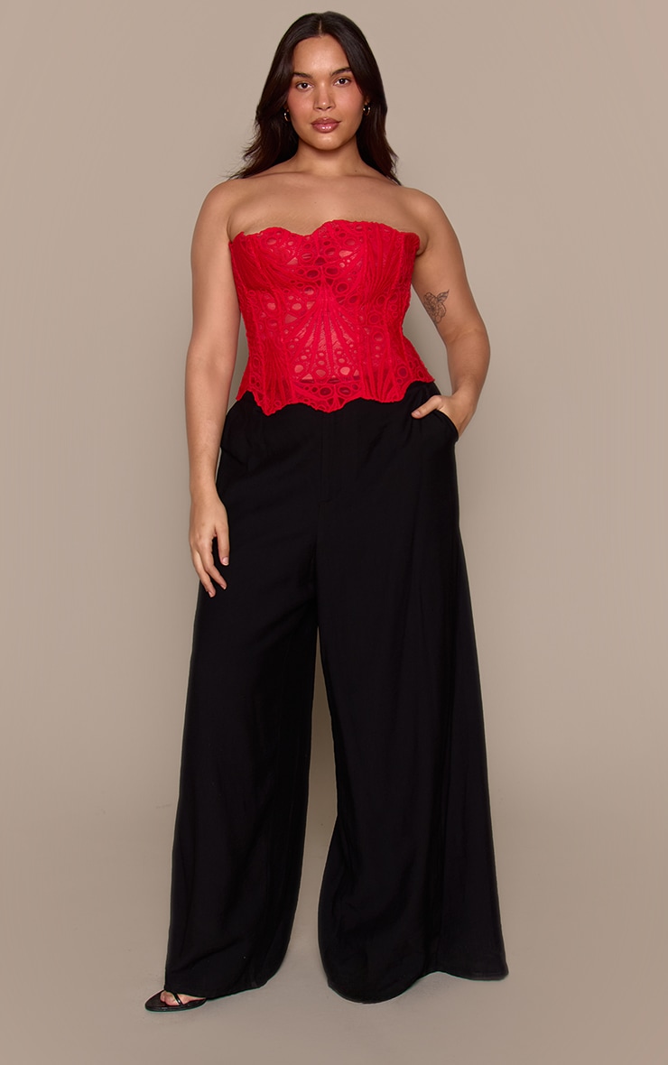 Plus Red Textured Sheer Floral Lace Corset image 3