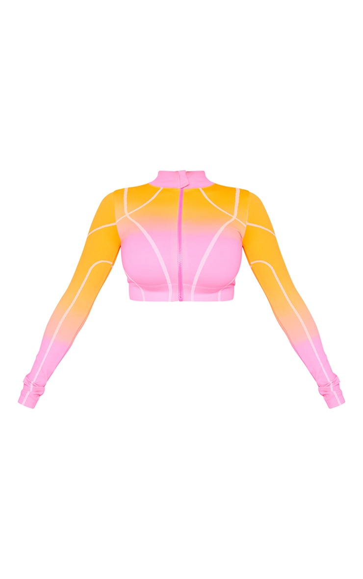 PRETTYLITTLETHING Shape Top de sport rose dégradé à zip et manches longues image 5