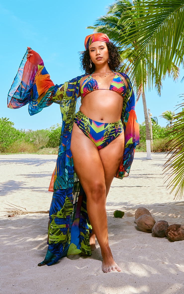 Plus Haut de maillot de bain triangle multicolore imprimé coucher de soleil tropical image 3