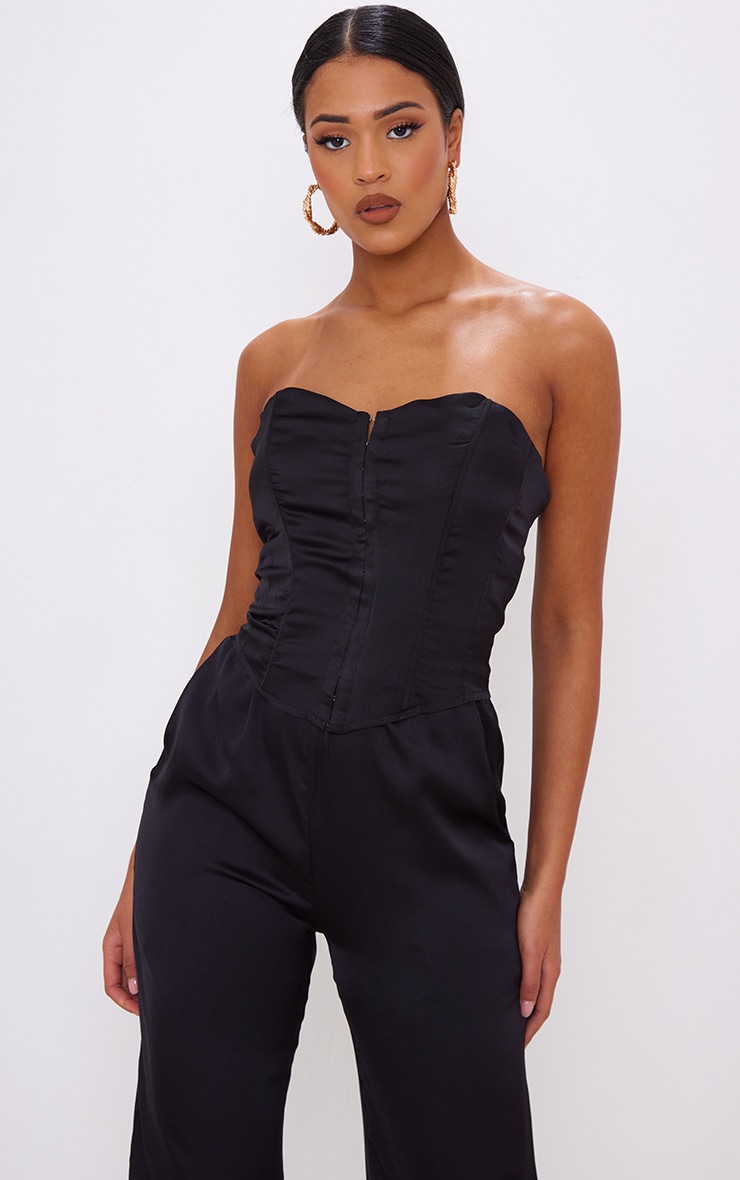 Tall Black Satin Hook And Eye Corset Top