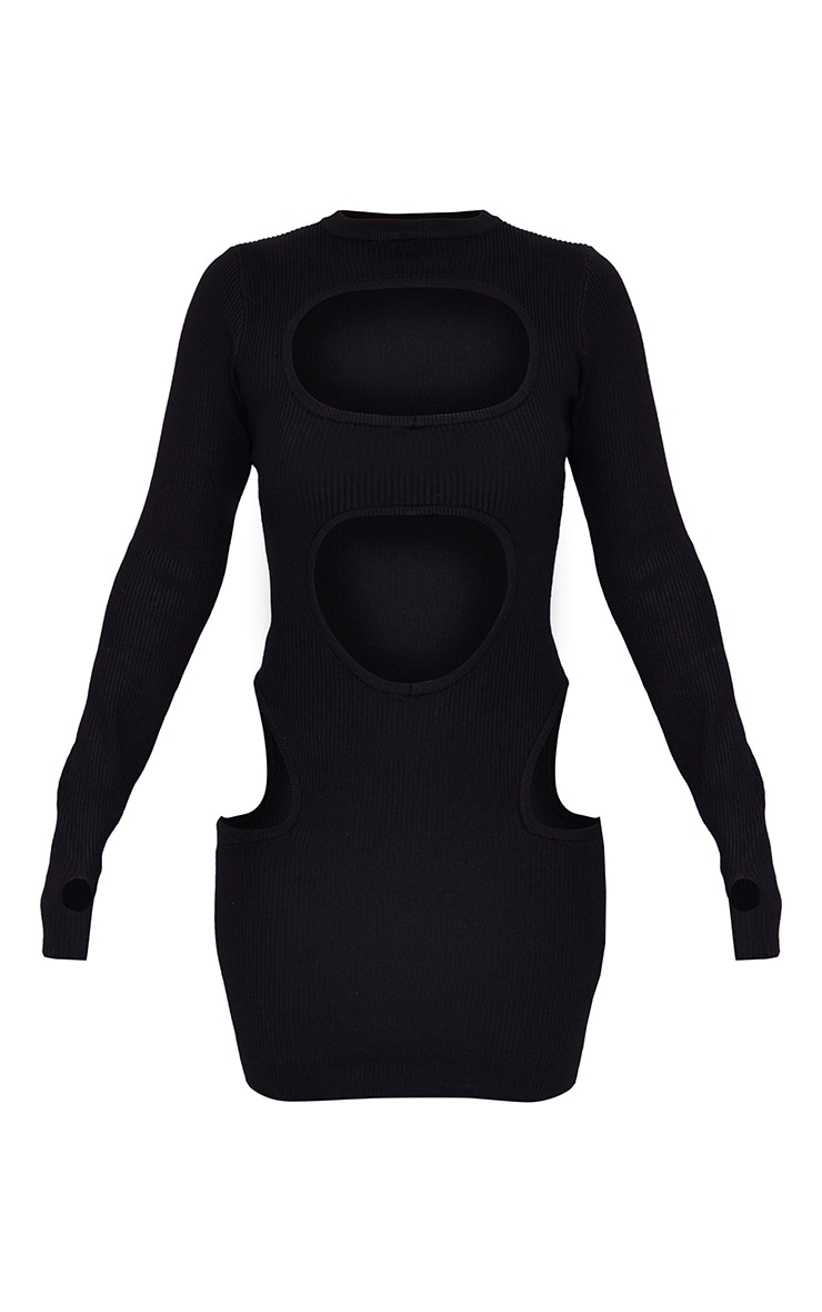 Black Knitted Cut Out Bodycon Dress image 6