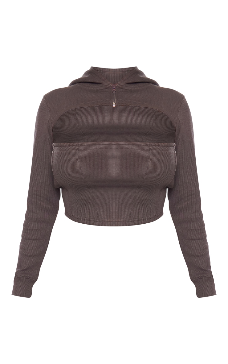 Shape Charcoal Rib Cut Out Front Hoodie