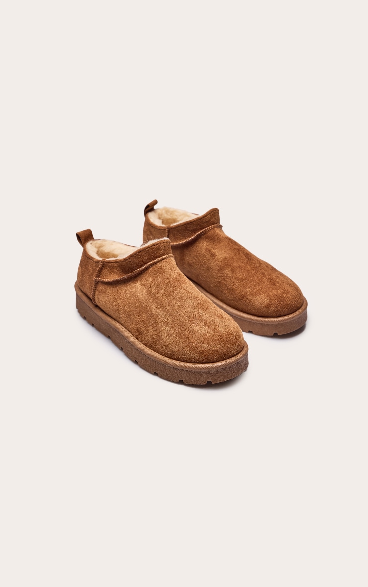 Chestnut Fluffy Lined Platform Slip On Flats image 3