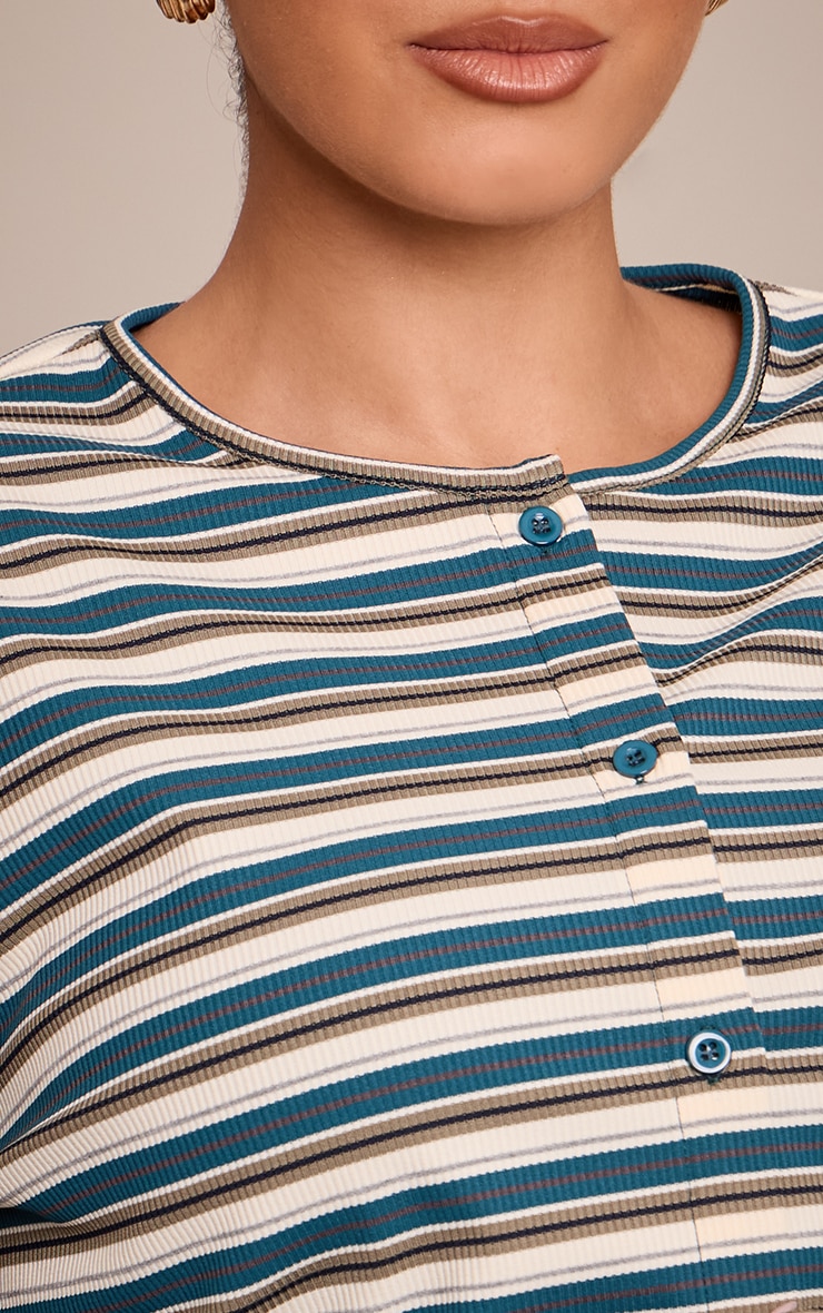 Plus Green  Stripe Soft Rib Fitted Button Up Top image 4