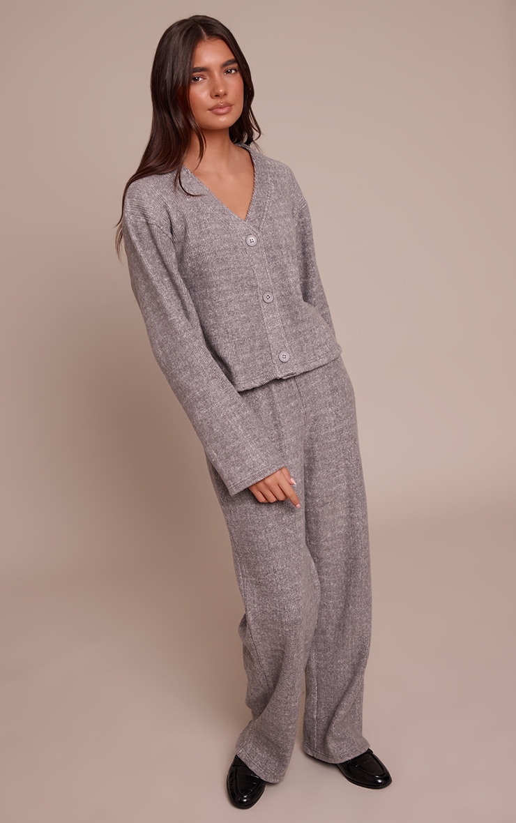 Charcoal Grey Soft Brushed Chunky Rib Boxy Cardigan image 3