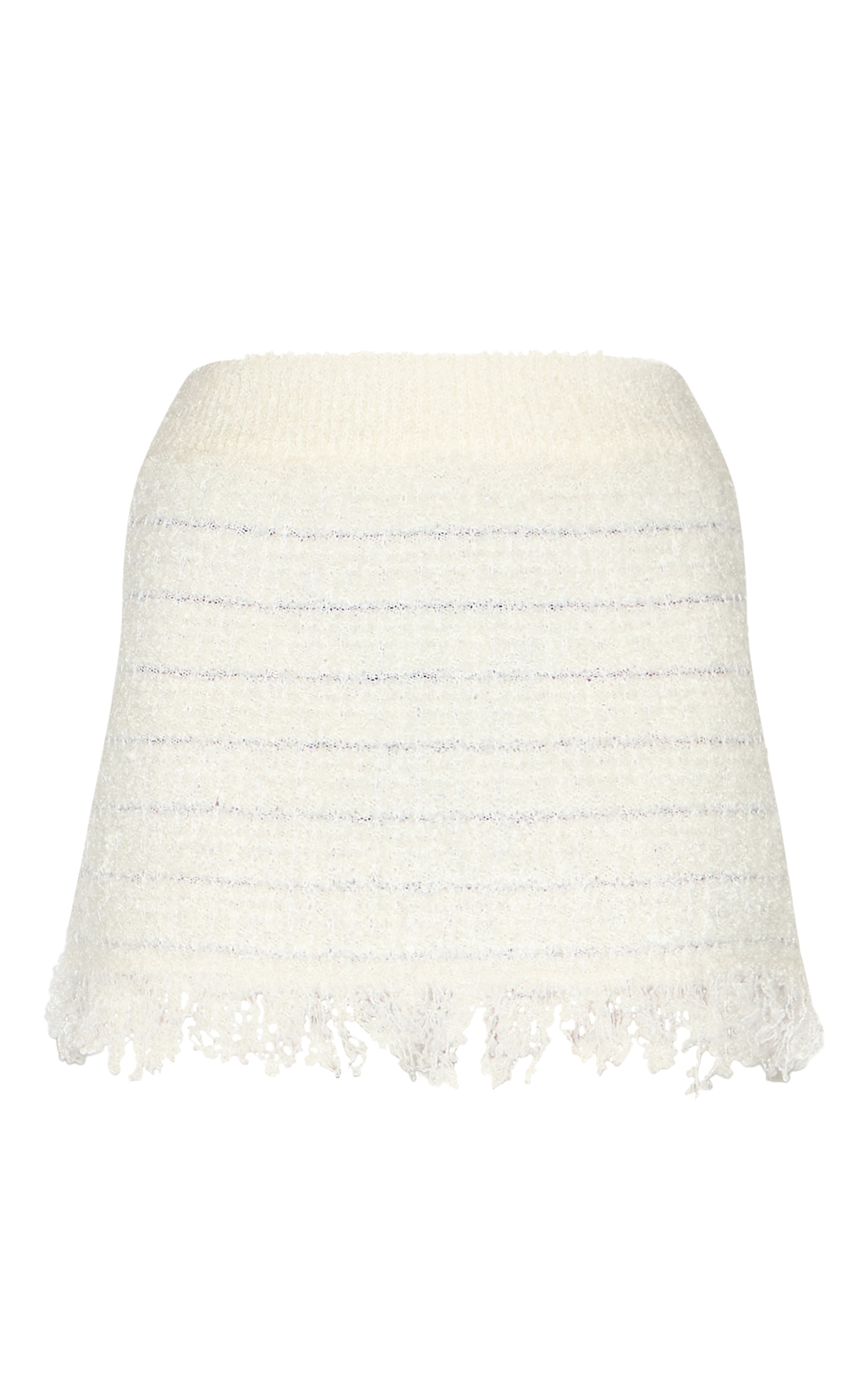 Cream Boucle Knit Tassel Hem Mini Skirt image 6