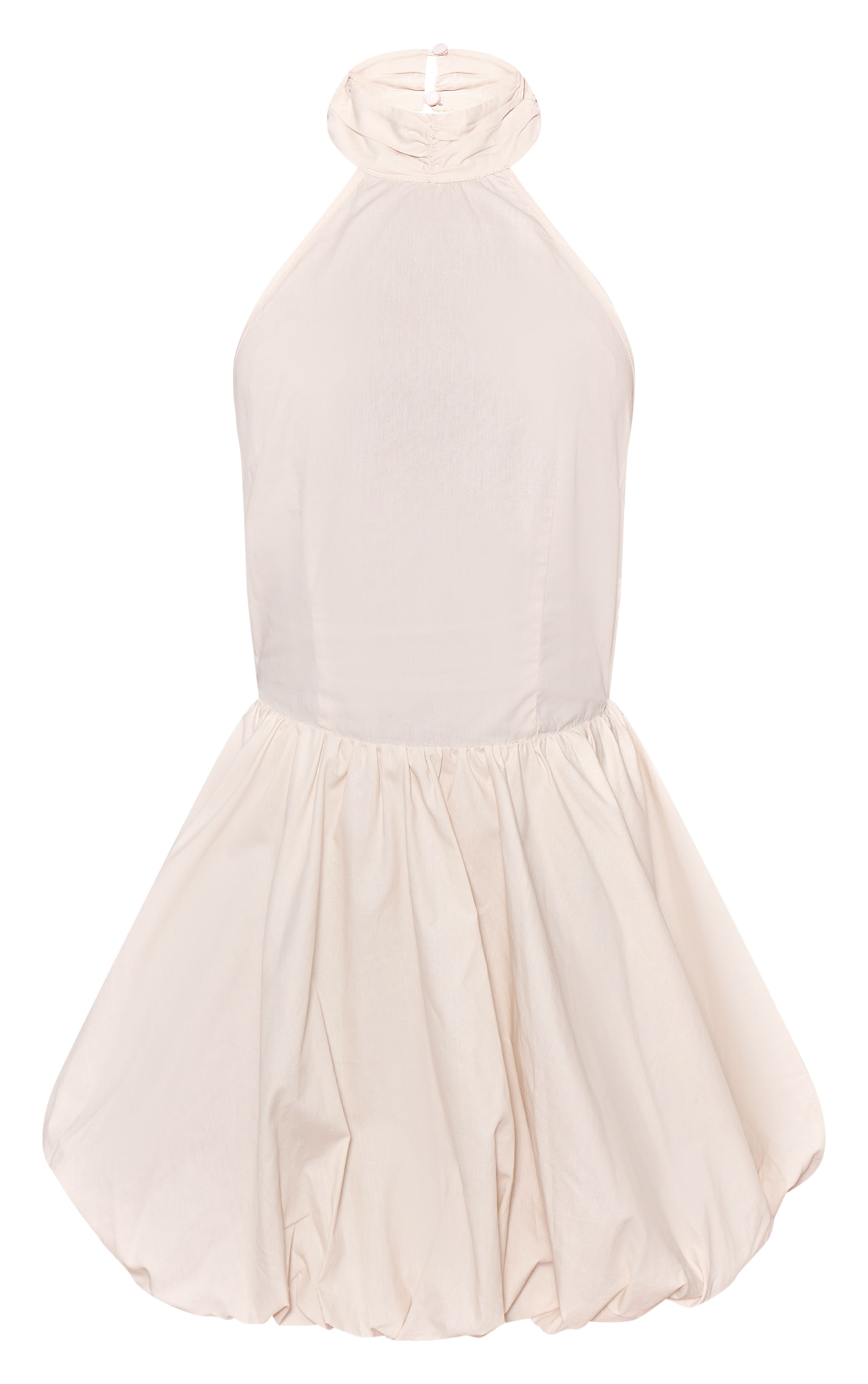 Cream Woven High Neck Tie Back Puff Ball Dress image 4