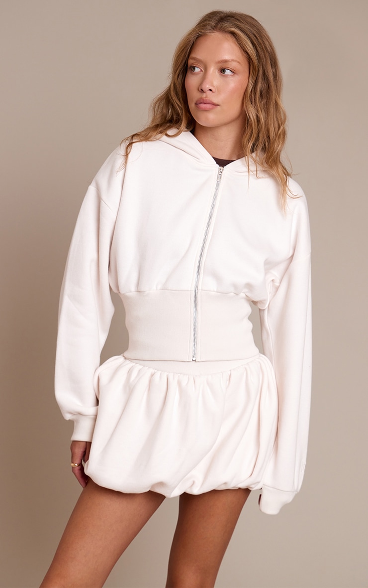 Veste cintrée en sweat crème à doublure en polaire et zip image 3