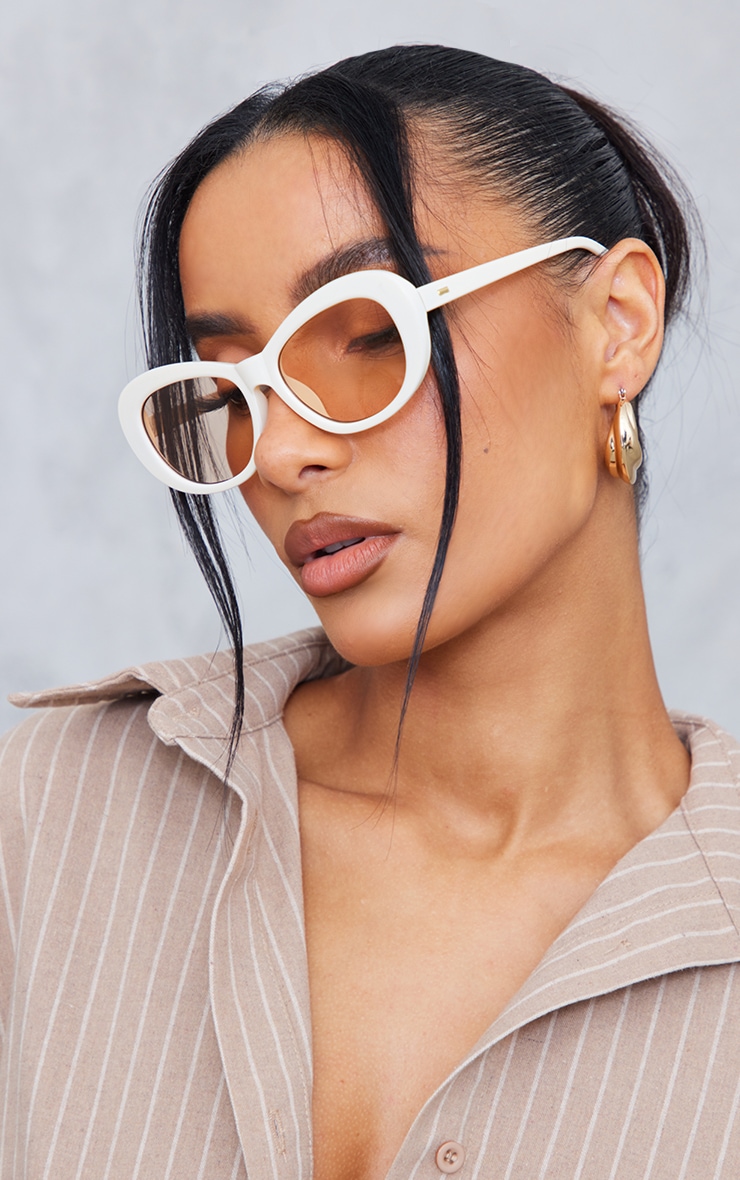 Beige Lens Flared Rounded Sunglasses image 1