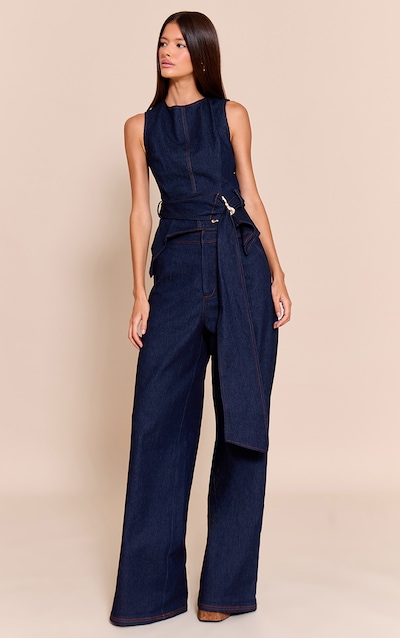 Indigo Blue Chambray Denim Wide Leg Pants