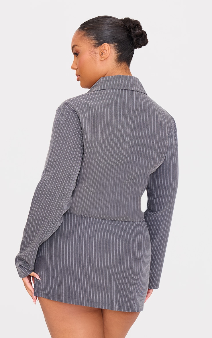 Plus Grey Tailored Woven Glitter Pinstripe Fitted Shirt image 2