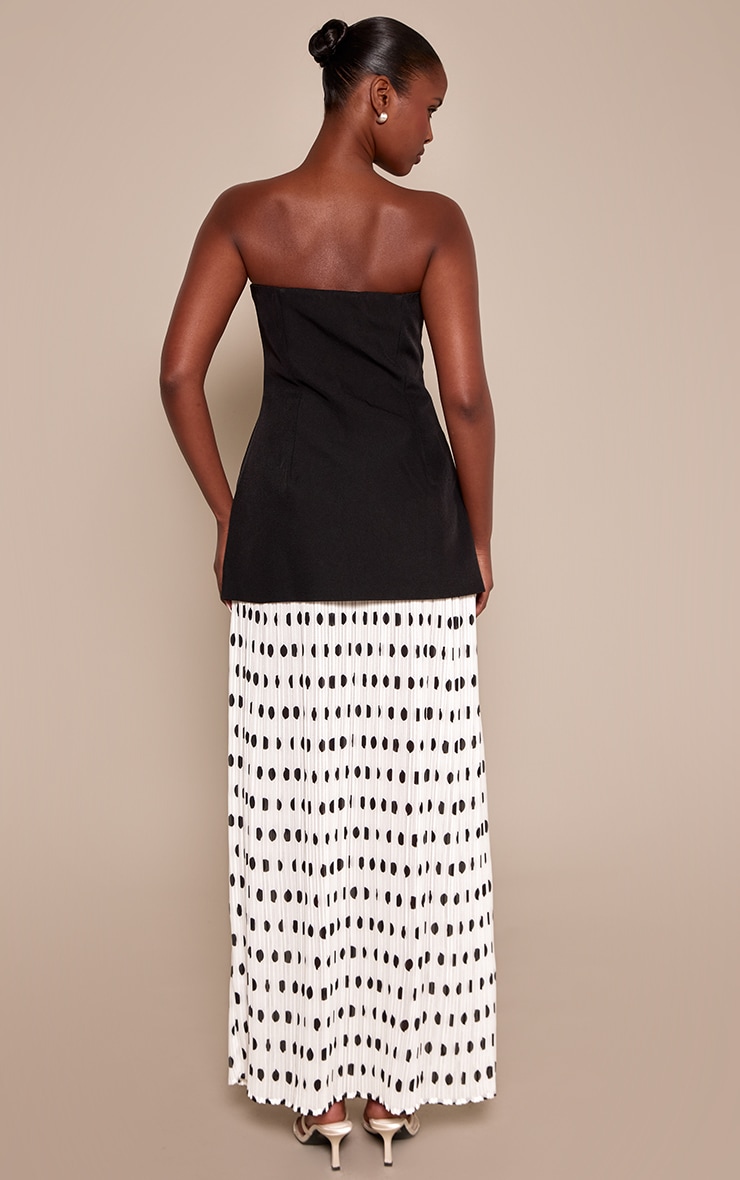 Black Polka Dot Pleated Dropped Waist Maxi Dress image 2
