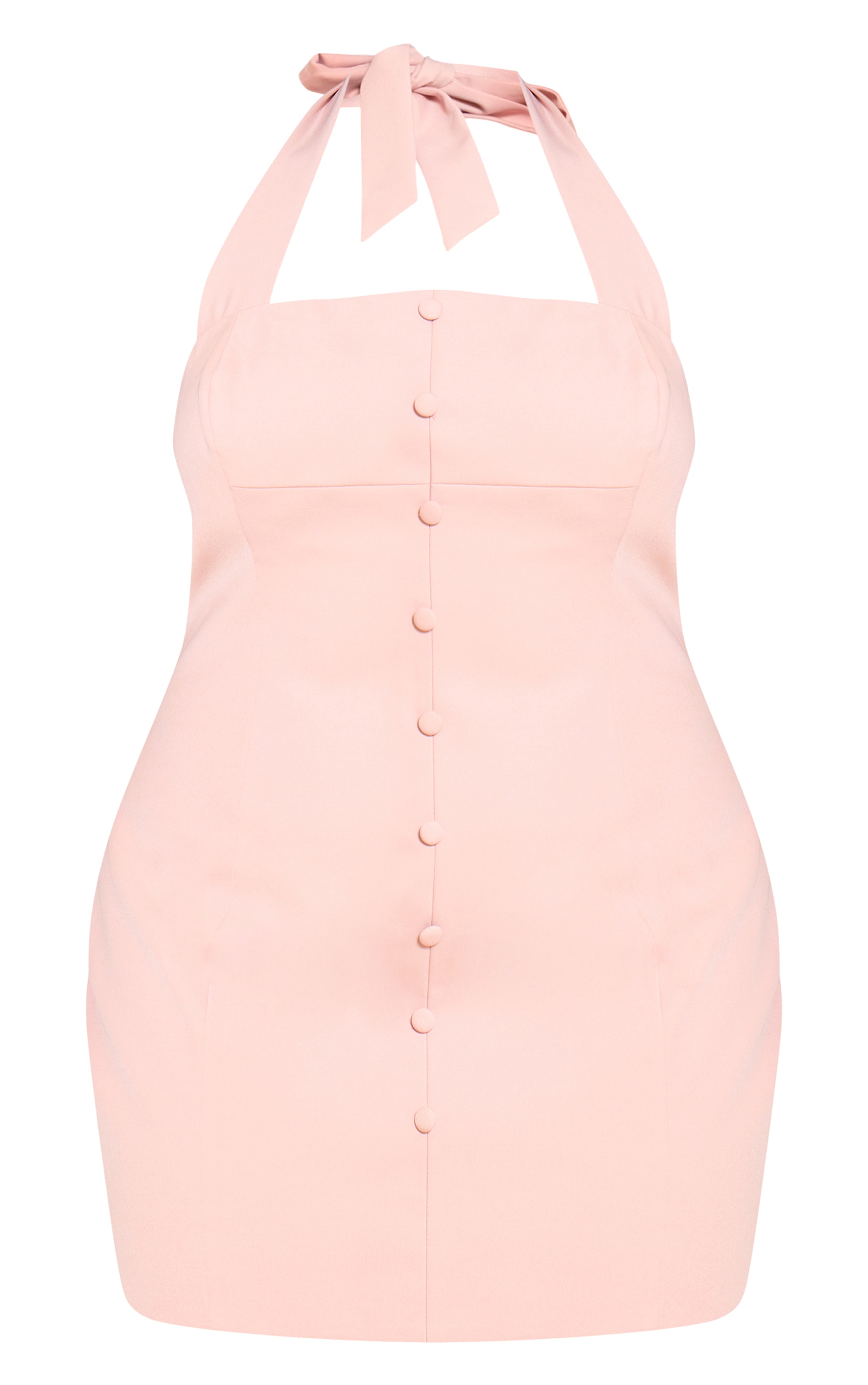 Plus Pale Pink Woven Halter Neck Button Detail Mini Dress image 5