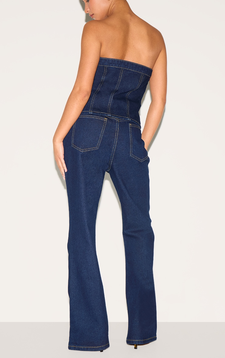 Petite Dark Indigo Contrast Seam Straight Leg Jeans image 3