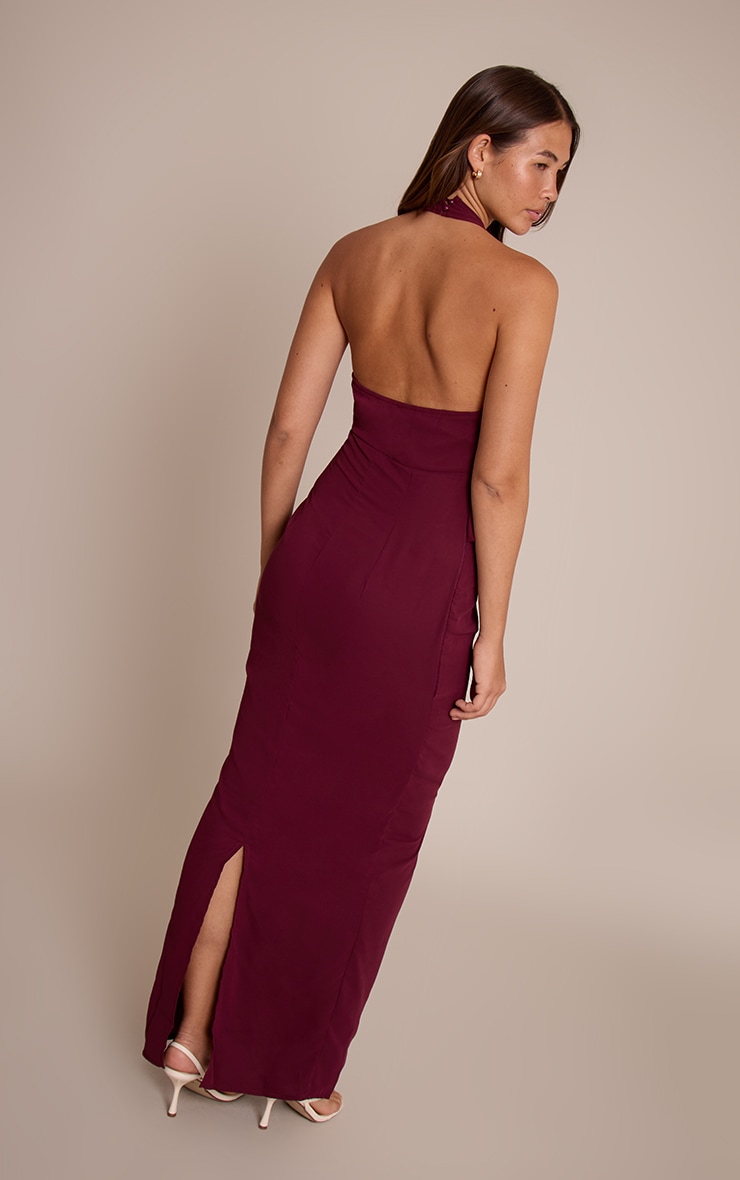 Plum Chiffon Halterneck Cowl Maxi Dress image 2