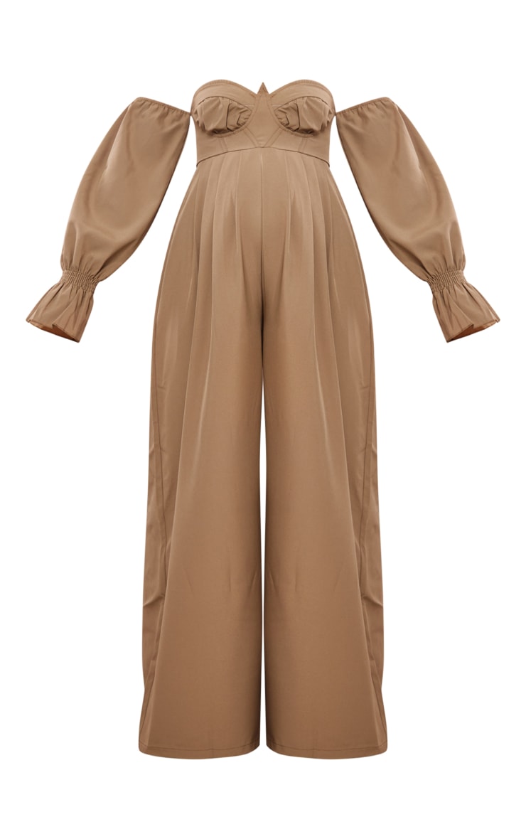 Maternity Soft Brown Corset Detail Bardot Wide Leg Jumpsuit image 5
