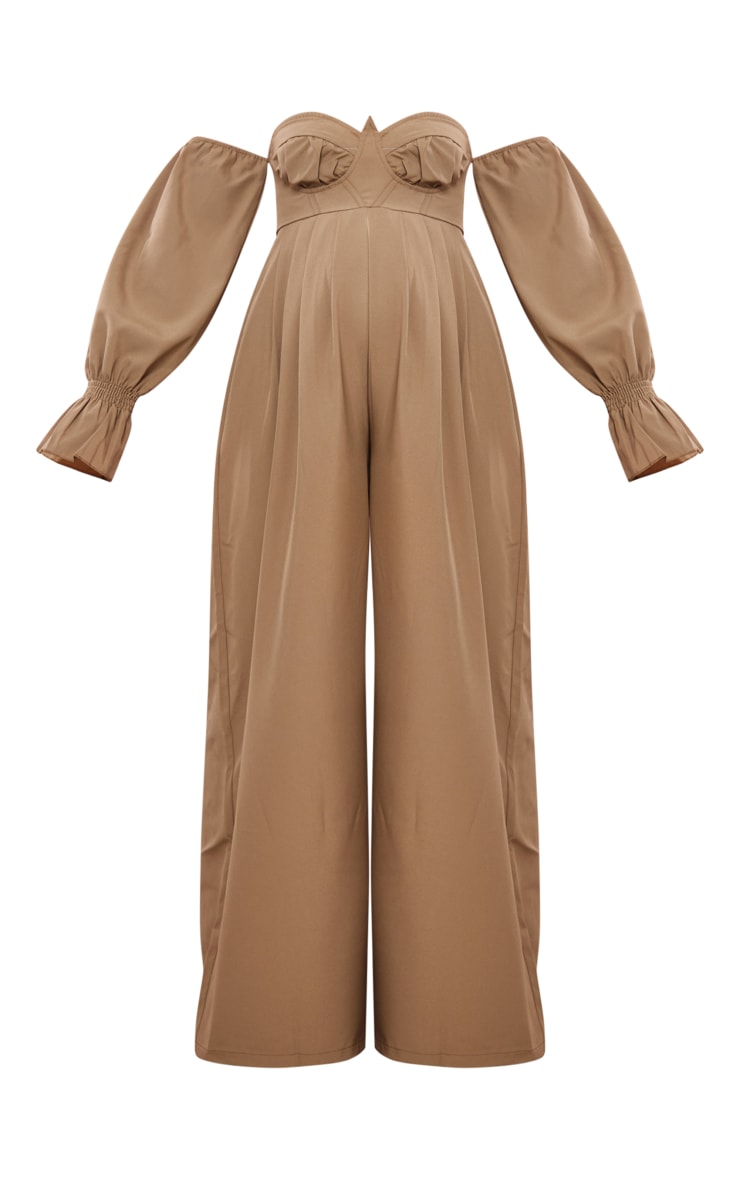 Maternity Soft Brown Corset Detail Bardot Wide Leg Jumpsuit image 5