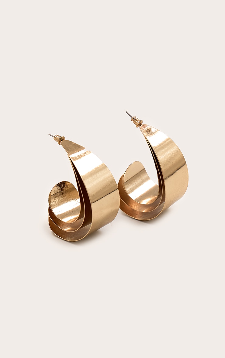 Gold Smooth Multi Layered Hoop Earrings image 2
