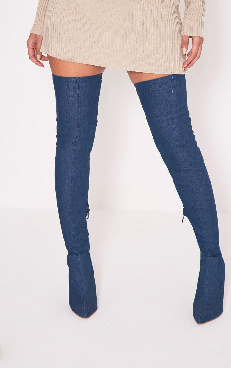 Alycia Over The Knee Denim Boots Boots PrettyLittleThing