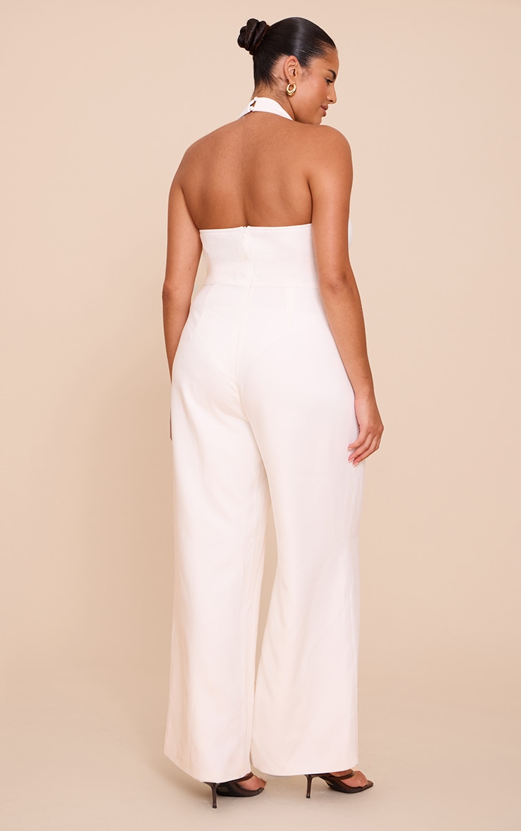 Plus Cream Premium Woven Halterneck Straight Leg Jumpsuit image 2