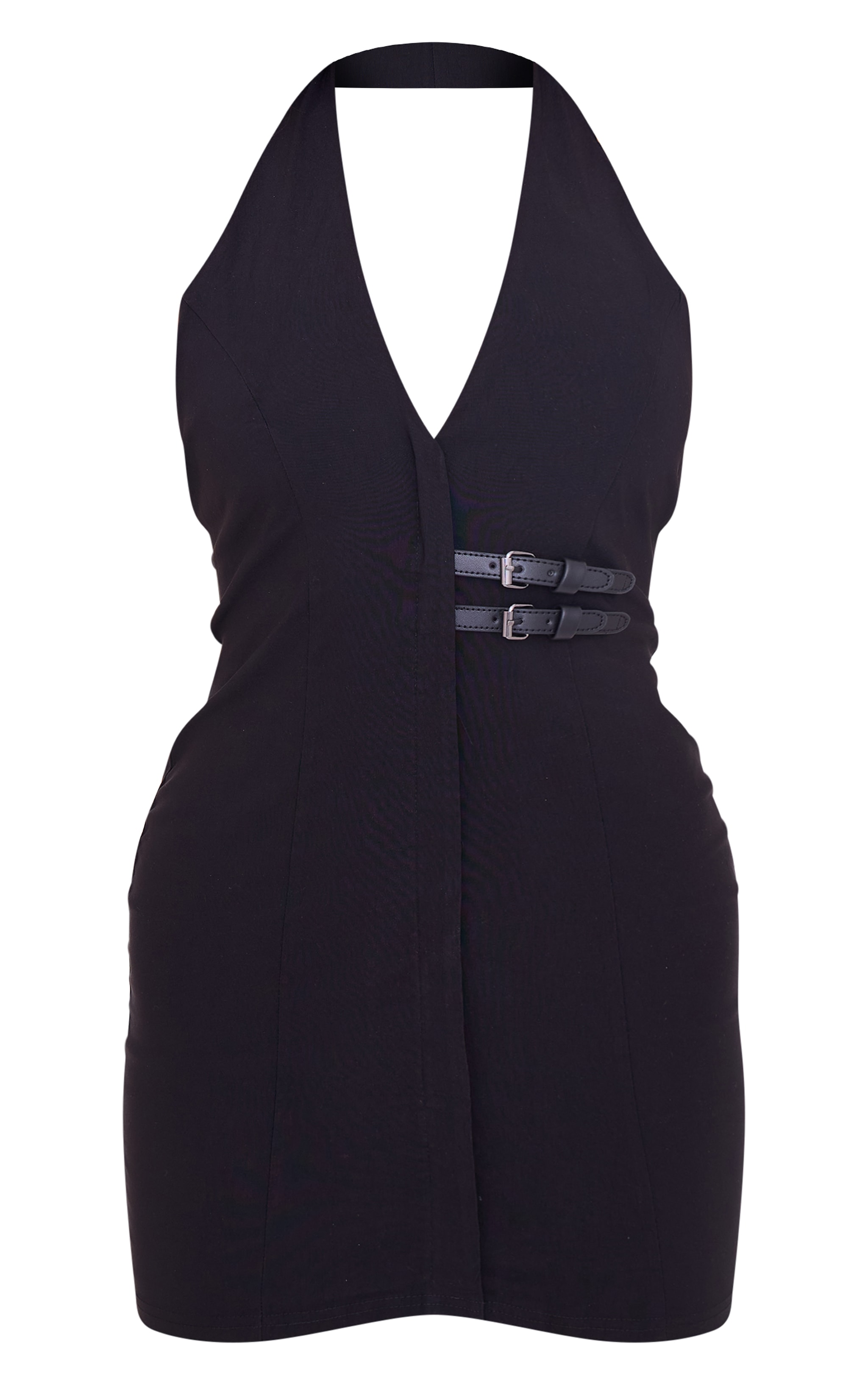 Black Stretch Woven Belted Bodycon Dress image 5