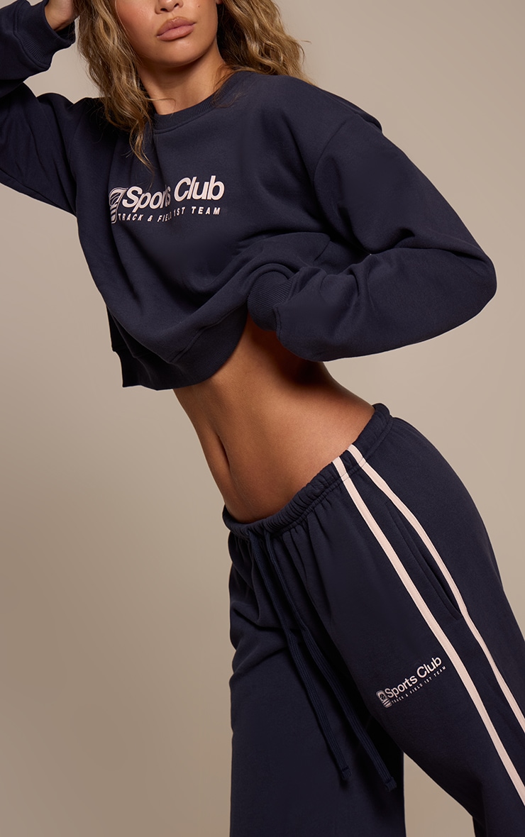 Navy Sports Club Wide Leg Sweatpants image 4