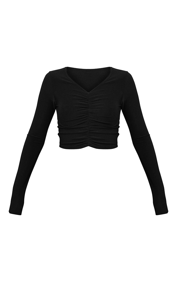 Black Stretch Jersey Ruched Front Crop Top image 5