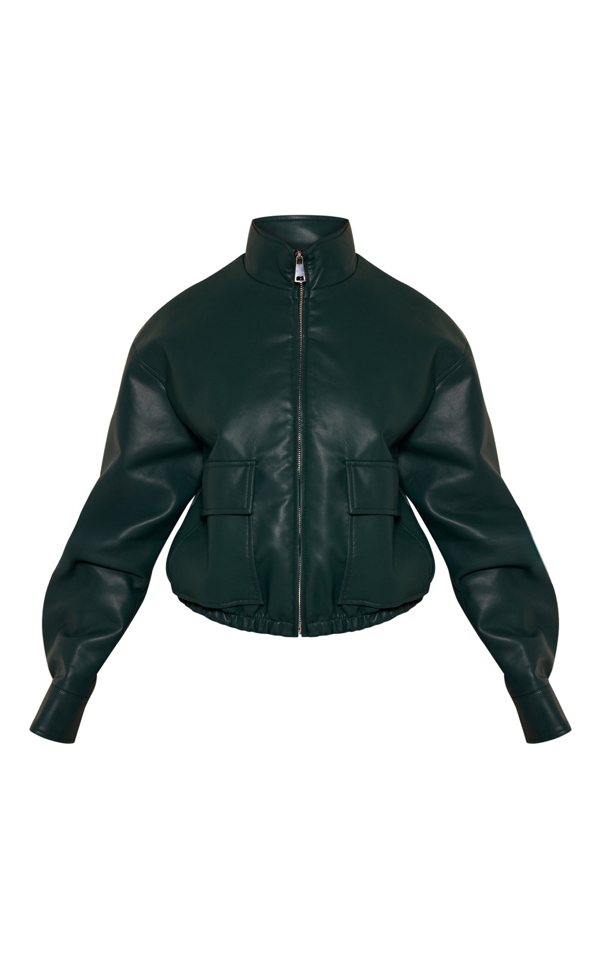 Petite Deep Green Faux Leather Bomber Jacket  image 5