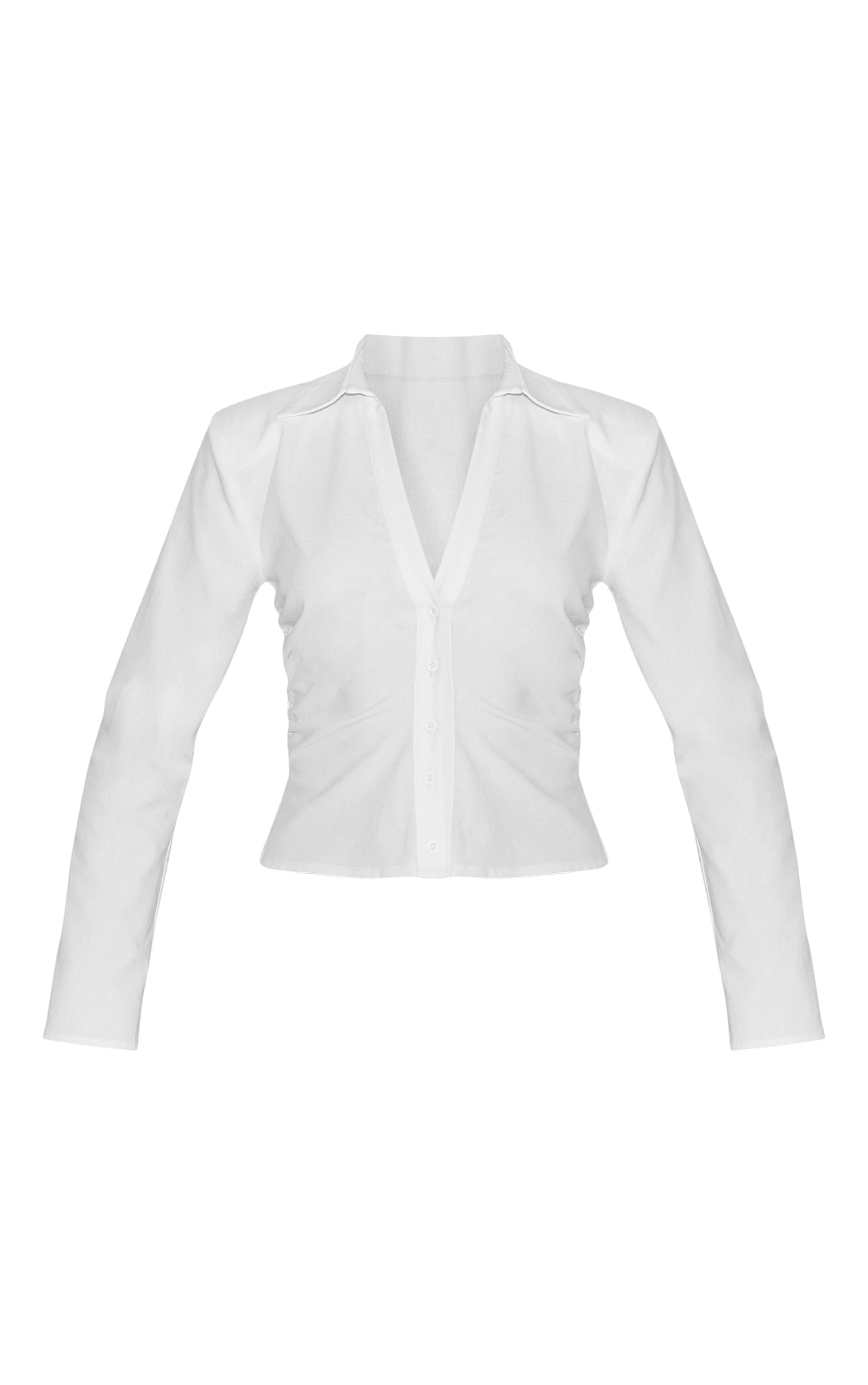 Petite White Linen Look Shoulder Padded Fitted Shirt image 5