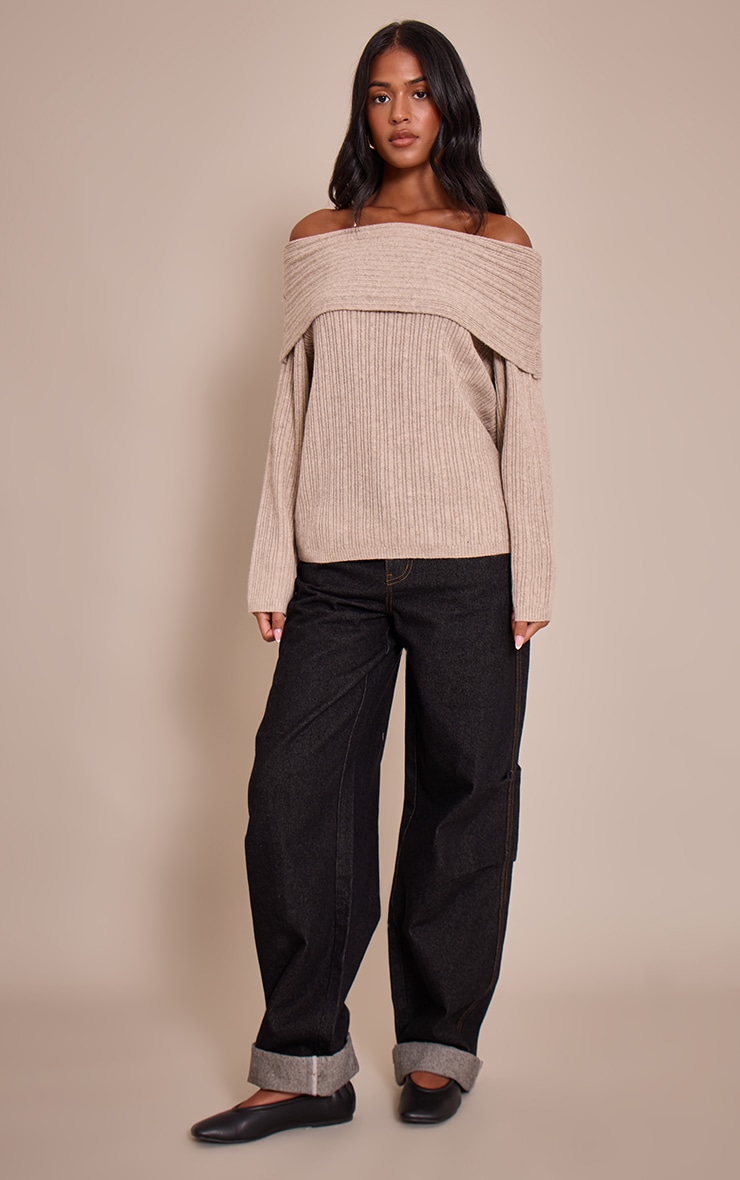 Tall Top en maille tricot avoine à épaules dénudées et manches longues image 3