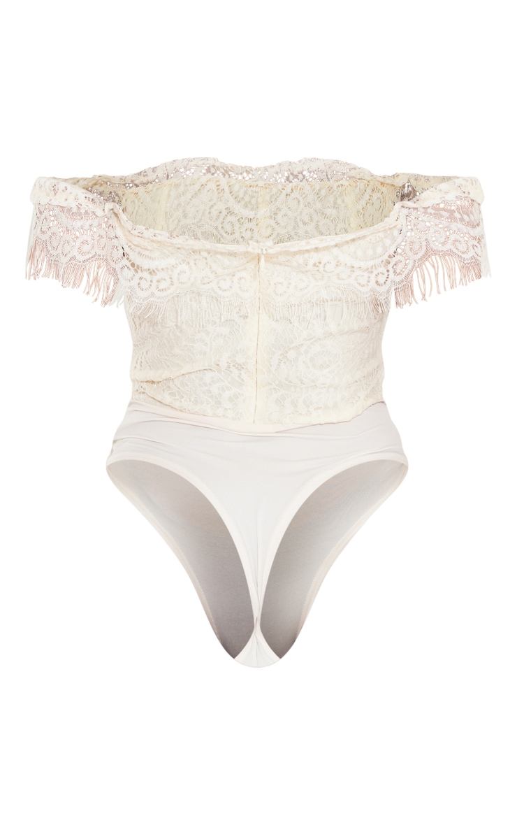 Cream Lace Bardot Boned Bodysuit image 6