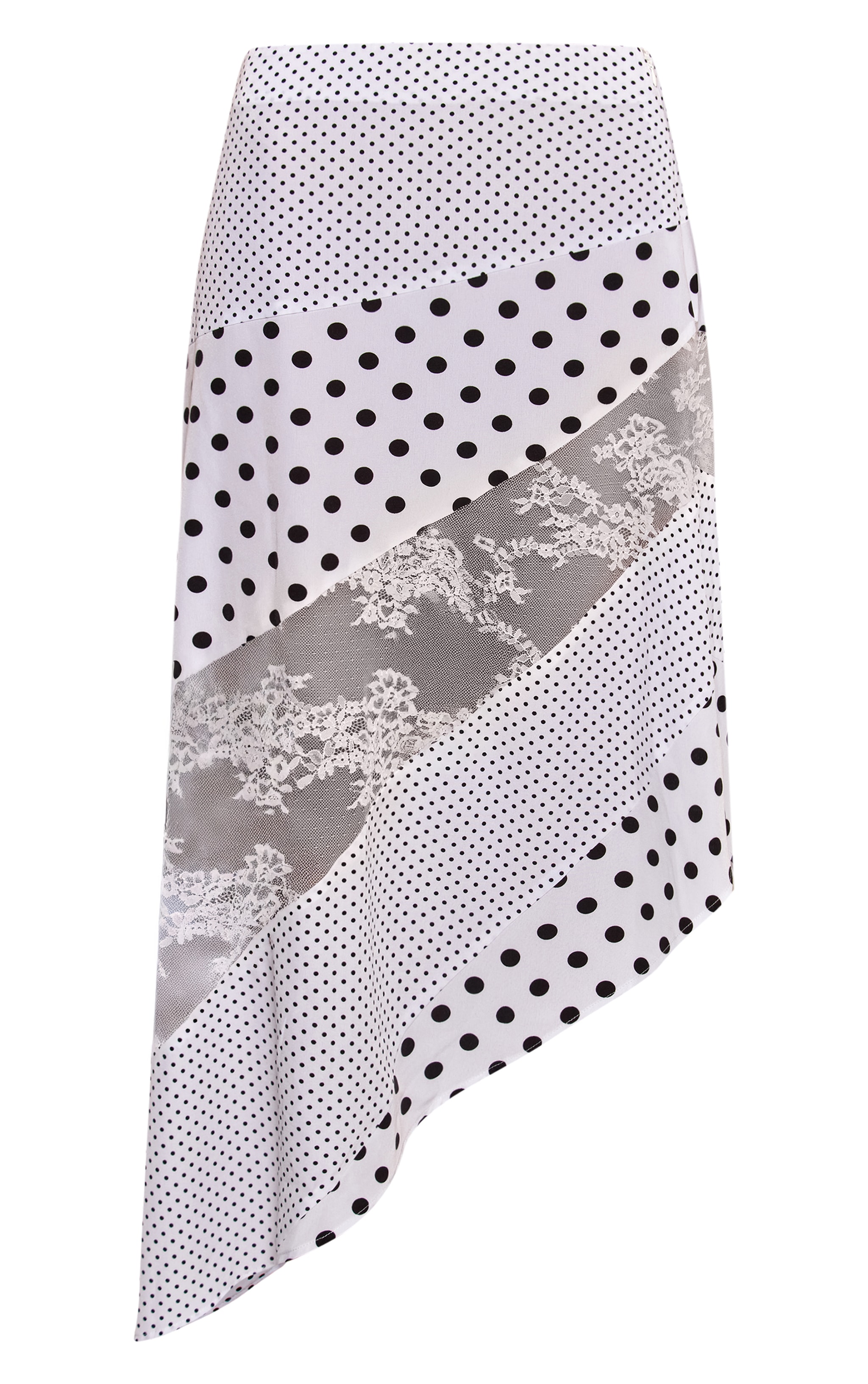 White Contrast Polka Dot Lace Asymmetric Midi Skirt image 5