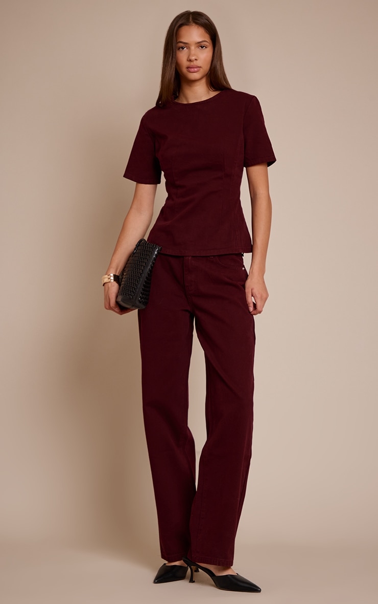 Dark Burgundy Mid Rise Straight Leg Jeans image 1