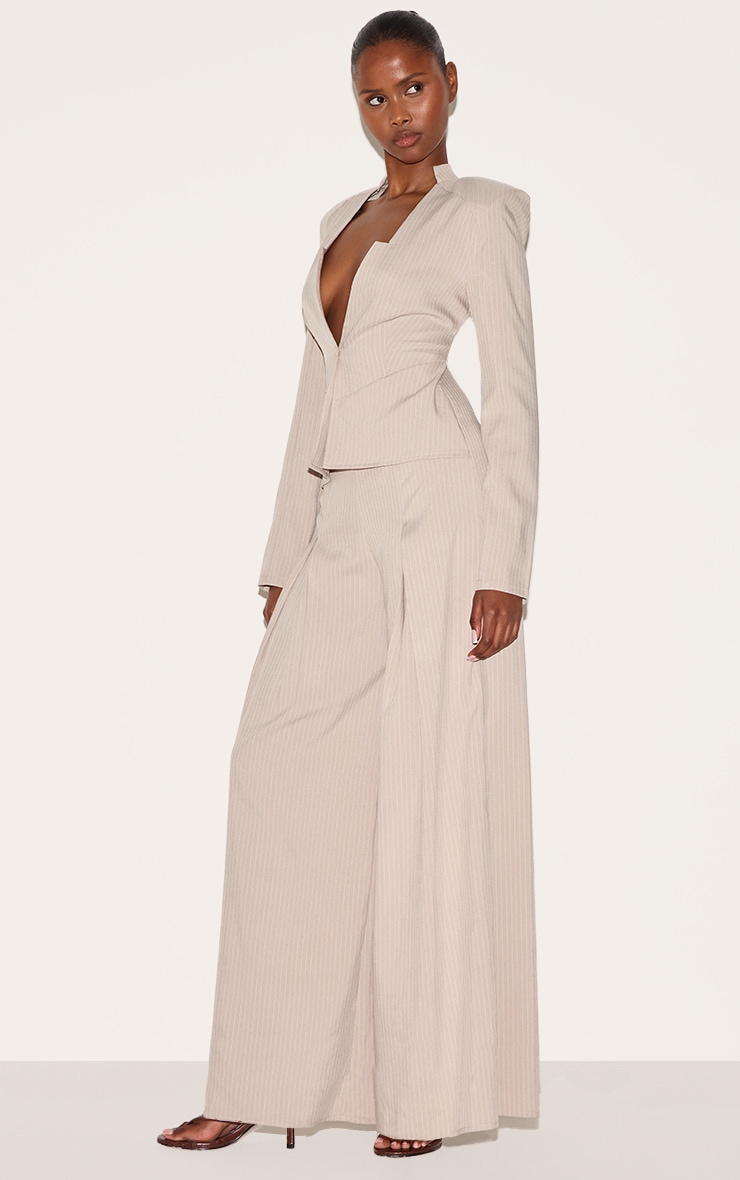 Stone Pinstripe Shirt Detail Straight Leg Jumpsuit image 3