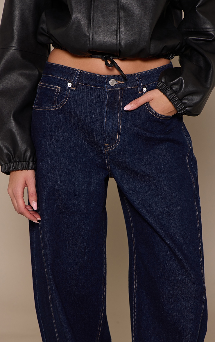 Indigo Mid Rise Stretch Barrel Jeans image 4